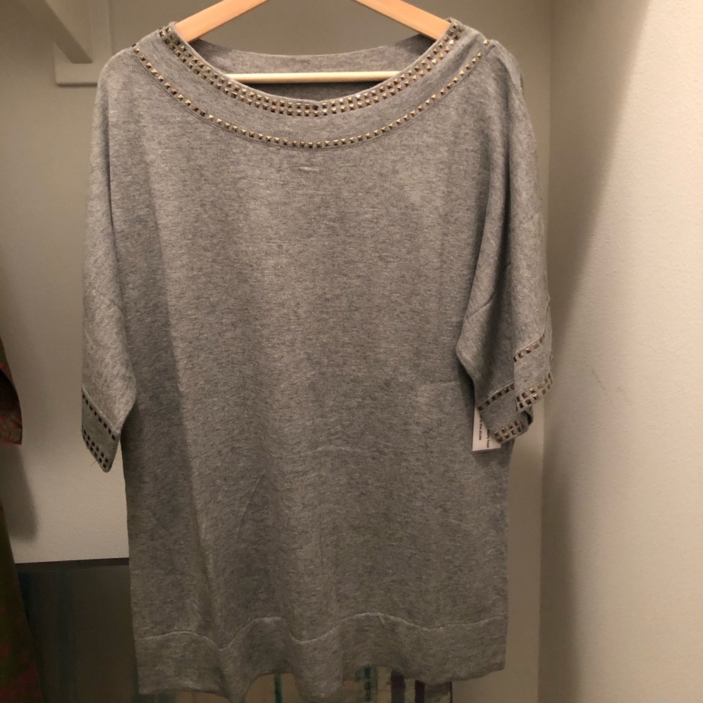 Women’s grey sweater with gold studs